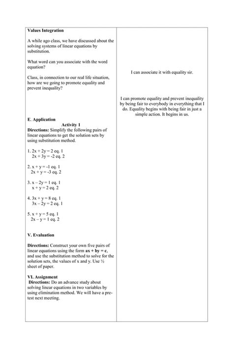 5As Method of Lesson Plan on Ssolving systems of .